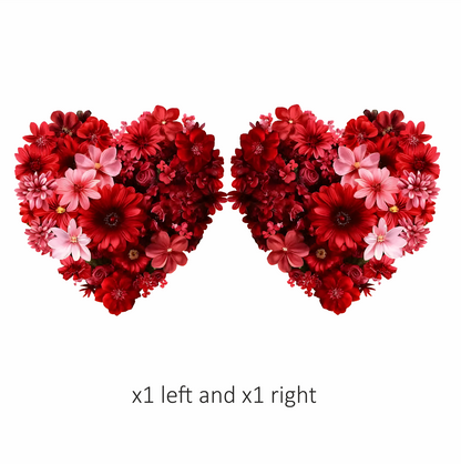 Red Flowers Heart Shape Floral Design Vinyl Sticker Decal
