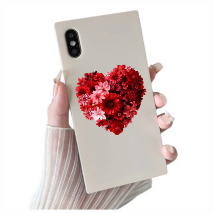 Red Flowers Heart Shape Floral Design Vinyl Sticker Decal