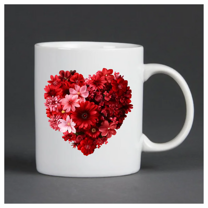 Red Flowers Heart Shape Floral Design Vinyl Sticker Decal