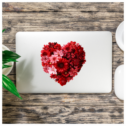 Red Flowers Heart Shape Floral Design Vinyl Sticker Decal