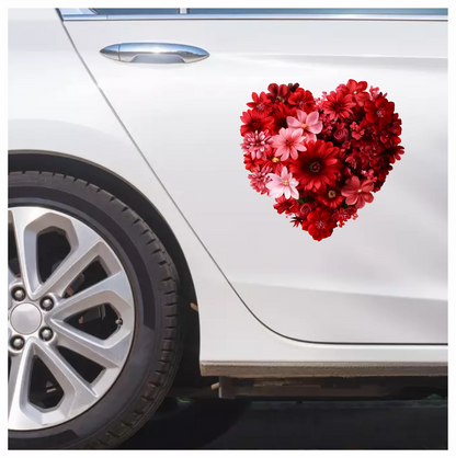 Red Flowers Heart Shape Floral Design Vinyl Sticker Decal