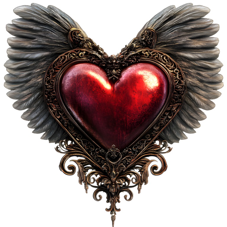 Red Heart Wings Ornate Gold Feather Vinyl Sticker Decal