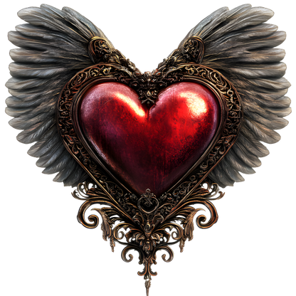Red Heart Wings Ornate Gold Feather Vinyl Sticker Decal