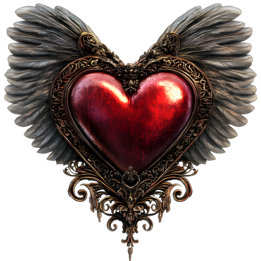 Red Heart Wings Ornate Gold Feather Vinyl Sticker Decal