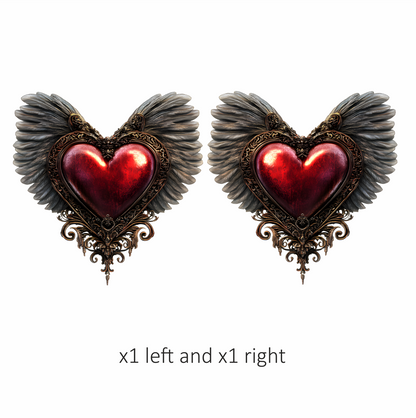 Red Heart Wings Ornate Gold Feather Vinyl Sticker Decal