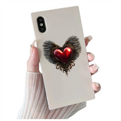 Red Heart Wings Ornate Gold Feather Vinyl Sticker Decal