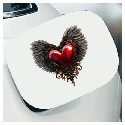 Red Heart Wings Ornate Gold Feather Vinyl Sticker Decal