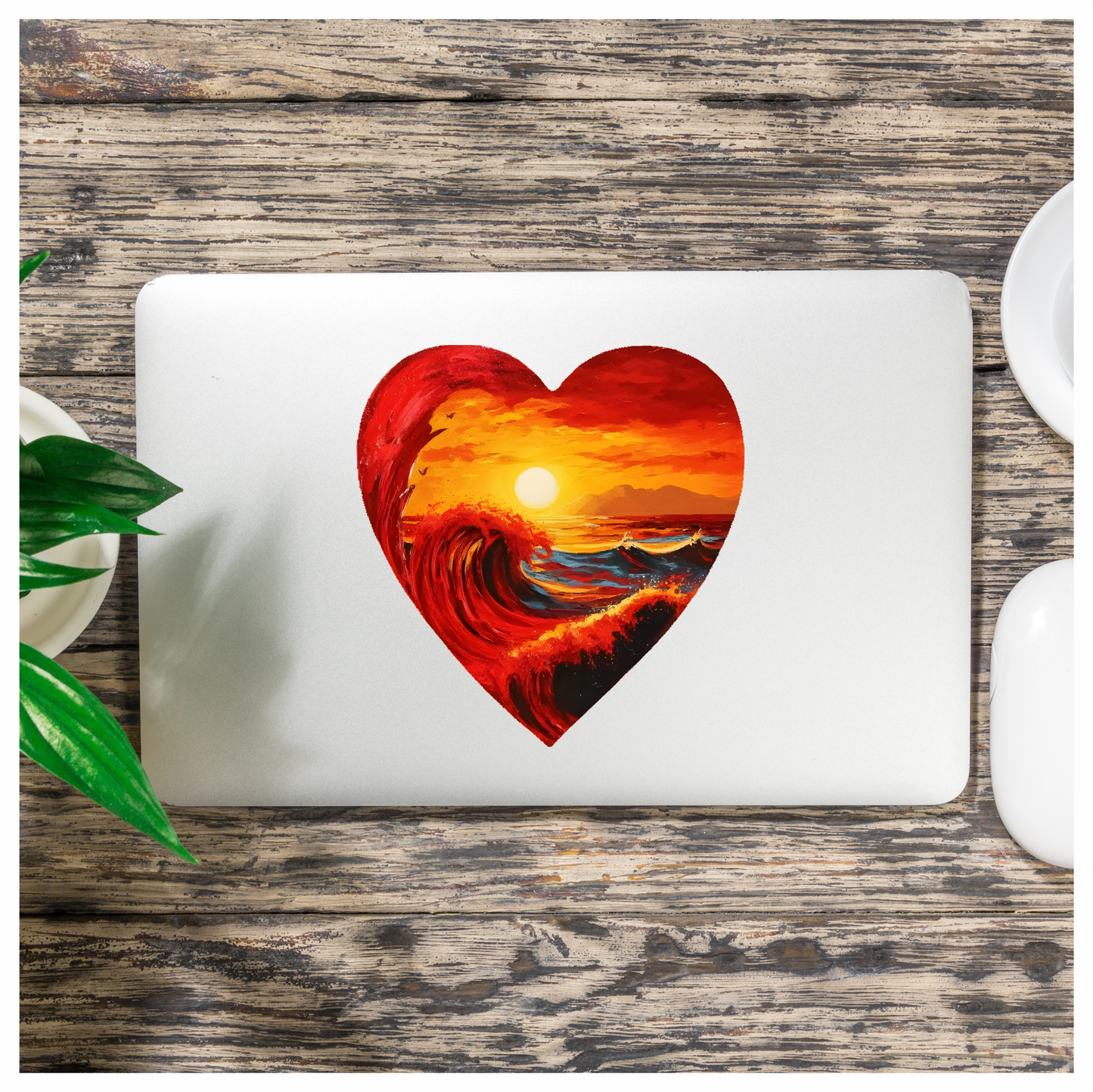 Red Ocean Sun Waves Birds Vinyl Sticker Decal