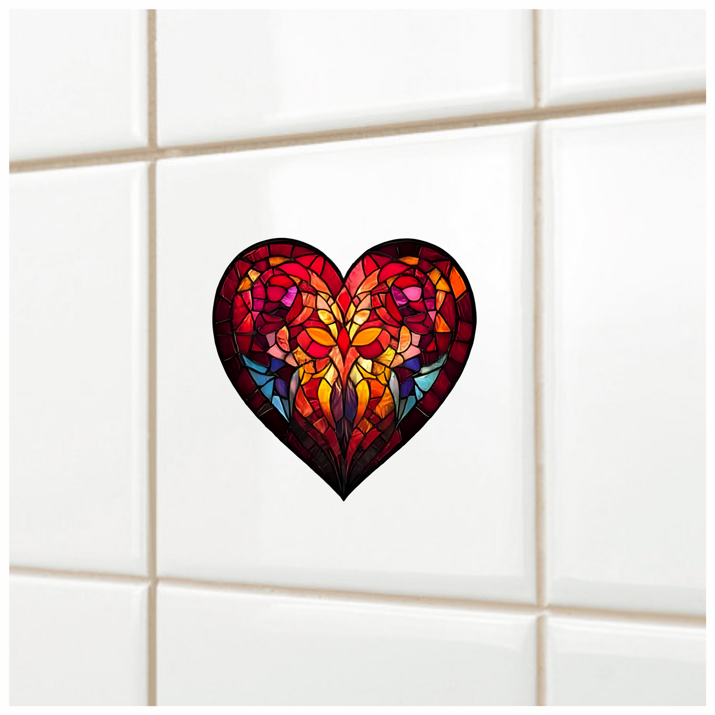 Red Heart Ram Stained Glass Artwork Vinyl Sticker Decal