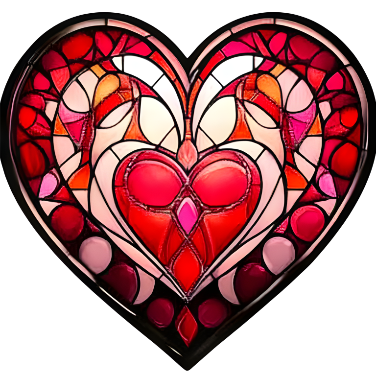 Red Stained Glass Heart Pattern Vinyl Sticker Decal