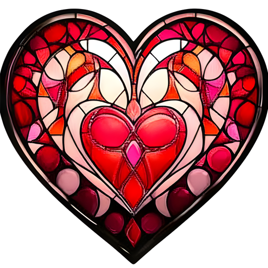 Red Stained Glass Heart Pattern Vinyl Sticker Decal