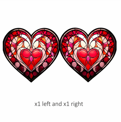 Red Stained Glass Heart Pattern Vinyl Sticker Decal