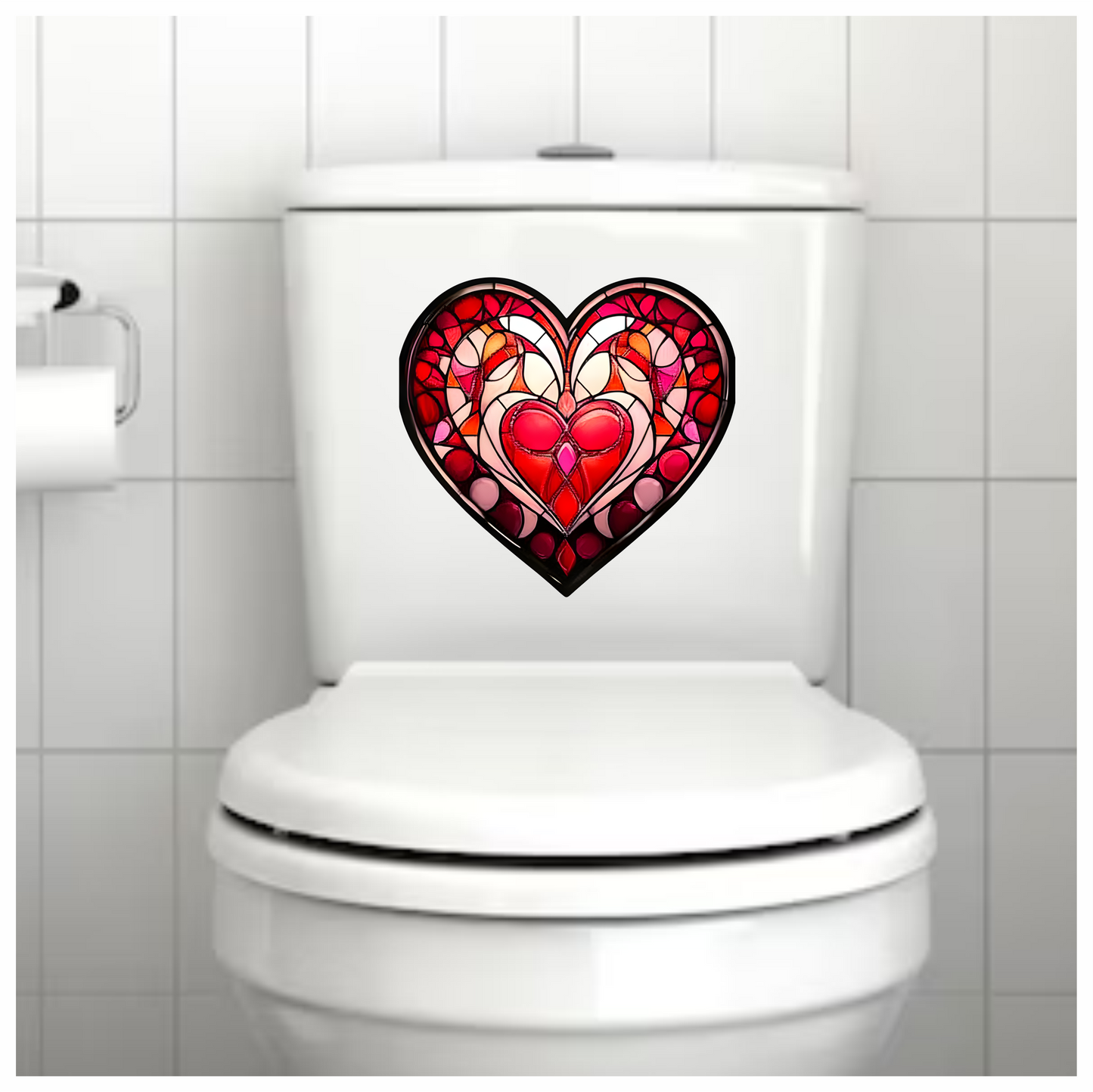 Red Stained Glass Heart Pattern Vinyl Sticker Decal