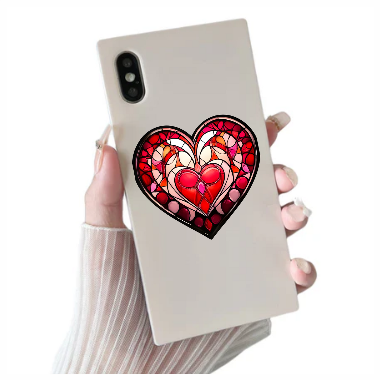 Red Stained Glass Heart Pattern Vinyl Sticker Decal
