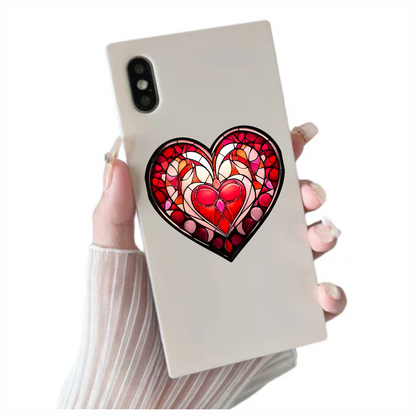 Red Stained Glass Heart Pattern Vinyl Sticker Decal