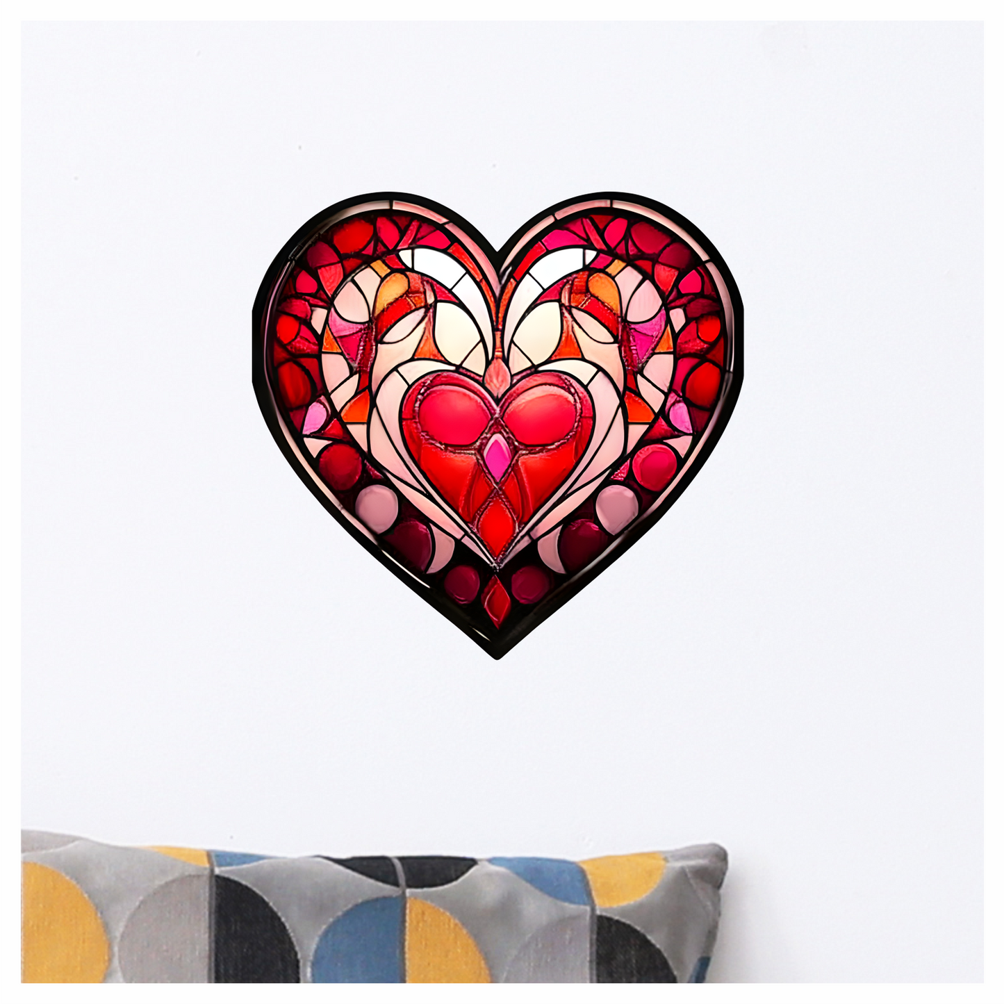 Red Stained Glass Heart Pattern Vinyl Sticker Decal
