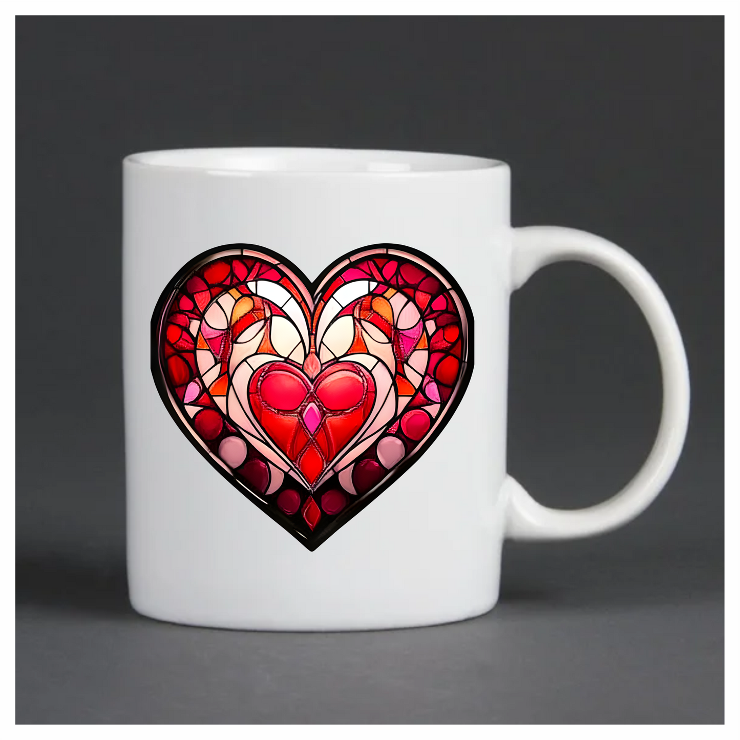 Red Stained Glass Heart Pattern Vinyl Sticker Decal