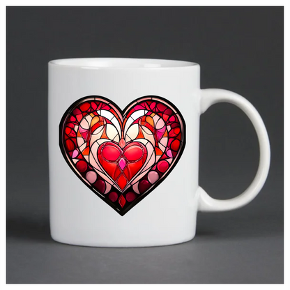 Red Stained Glass Heart Pattern Vinyl Sticker Decal