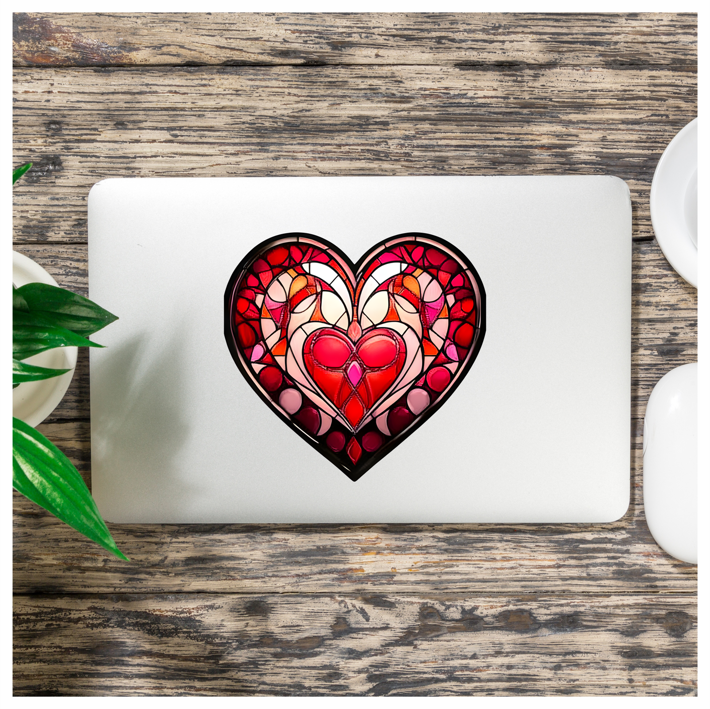 Red Stained Glass Heart Pattern Vinyl Sticker Decal