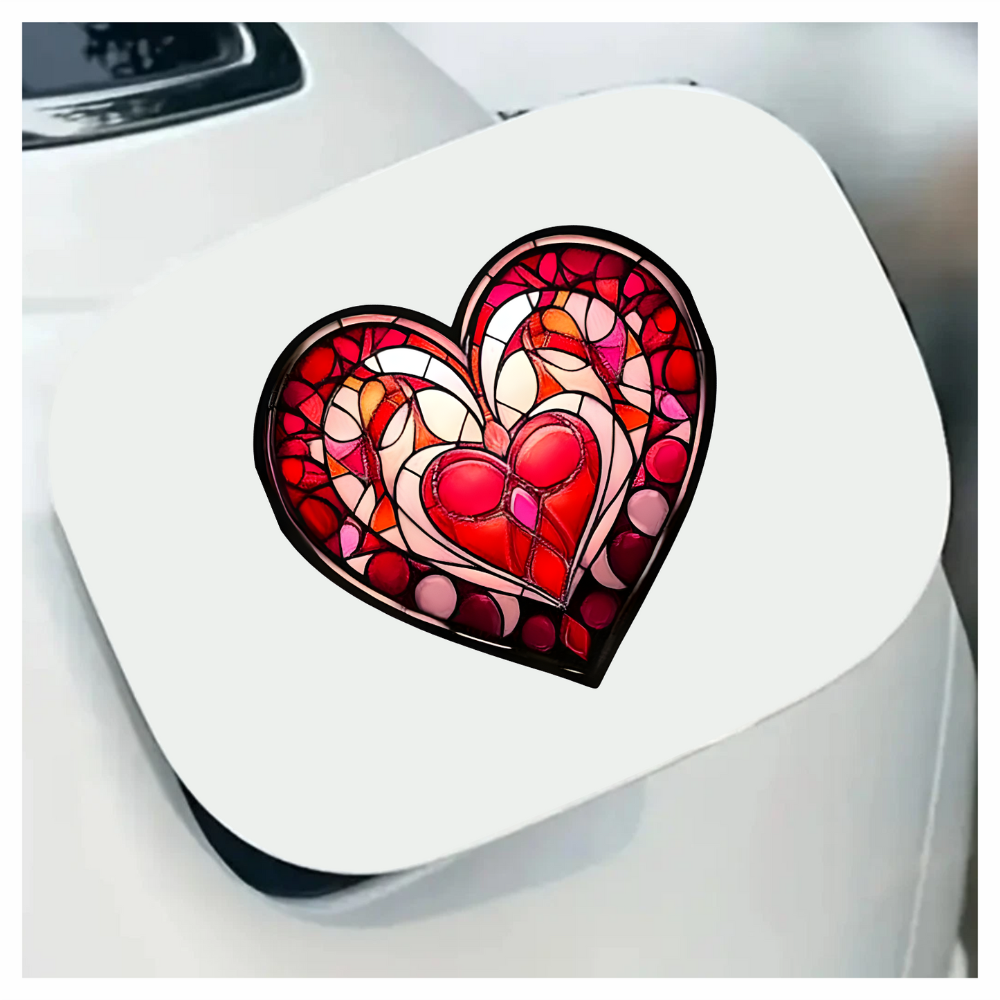 Red Stained Glass Heart Pattern Vinyl Sticker Decal