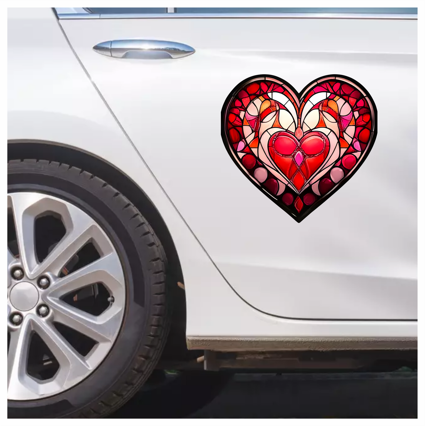 Red Stained Glass Heart Pattern Vinyl Sticker Decal