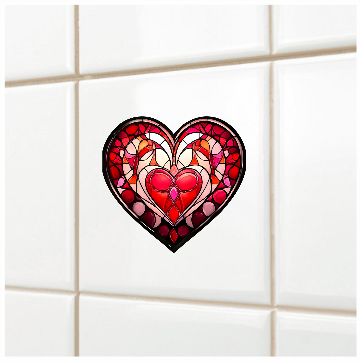 Red Stained Glass Heart Pattern Vinyl Sticker Decal