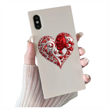 Red Swirls Heart Shape Abstract Design Vinyl Sticker Decal