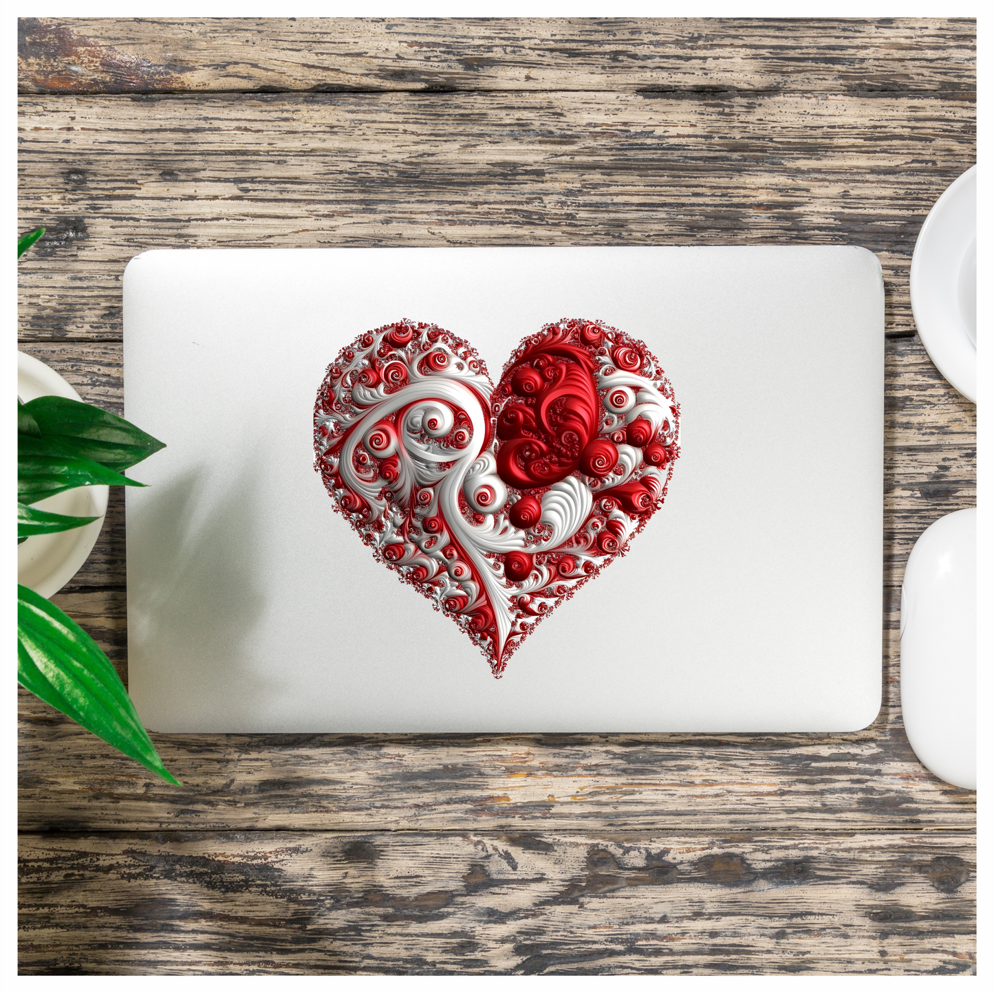 Red Swirls Heart Shape Abstract Design Vinyl Sticker Decal