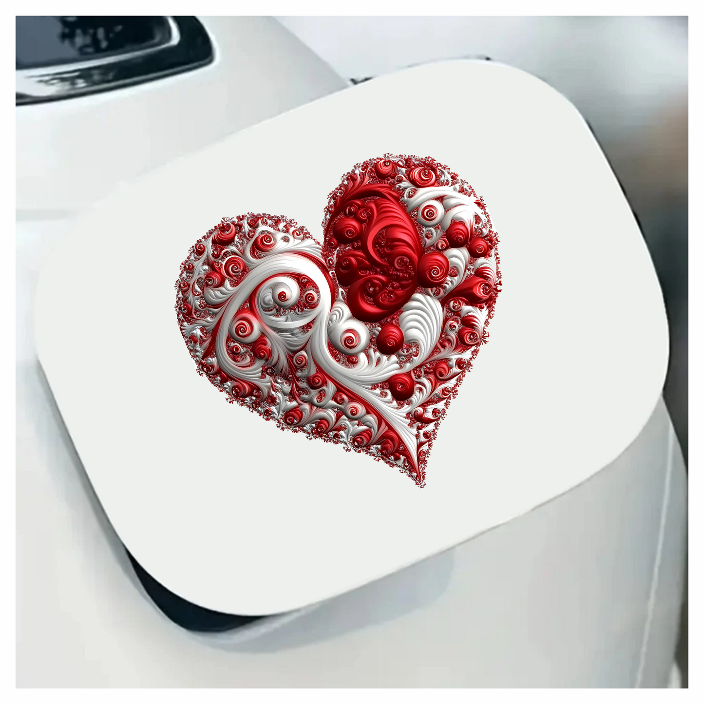 Red Swirls Heart Shape Abstract Design Vinyl Sticker Decal