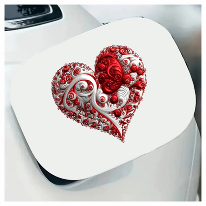 Red Swirls Heart Shape Abstract Design Vinyl Sticker Decal