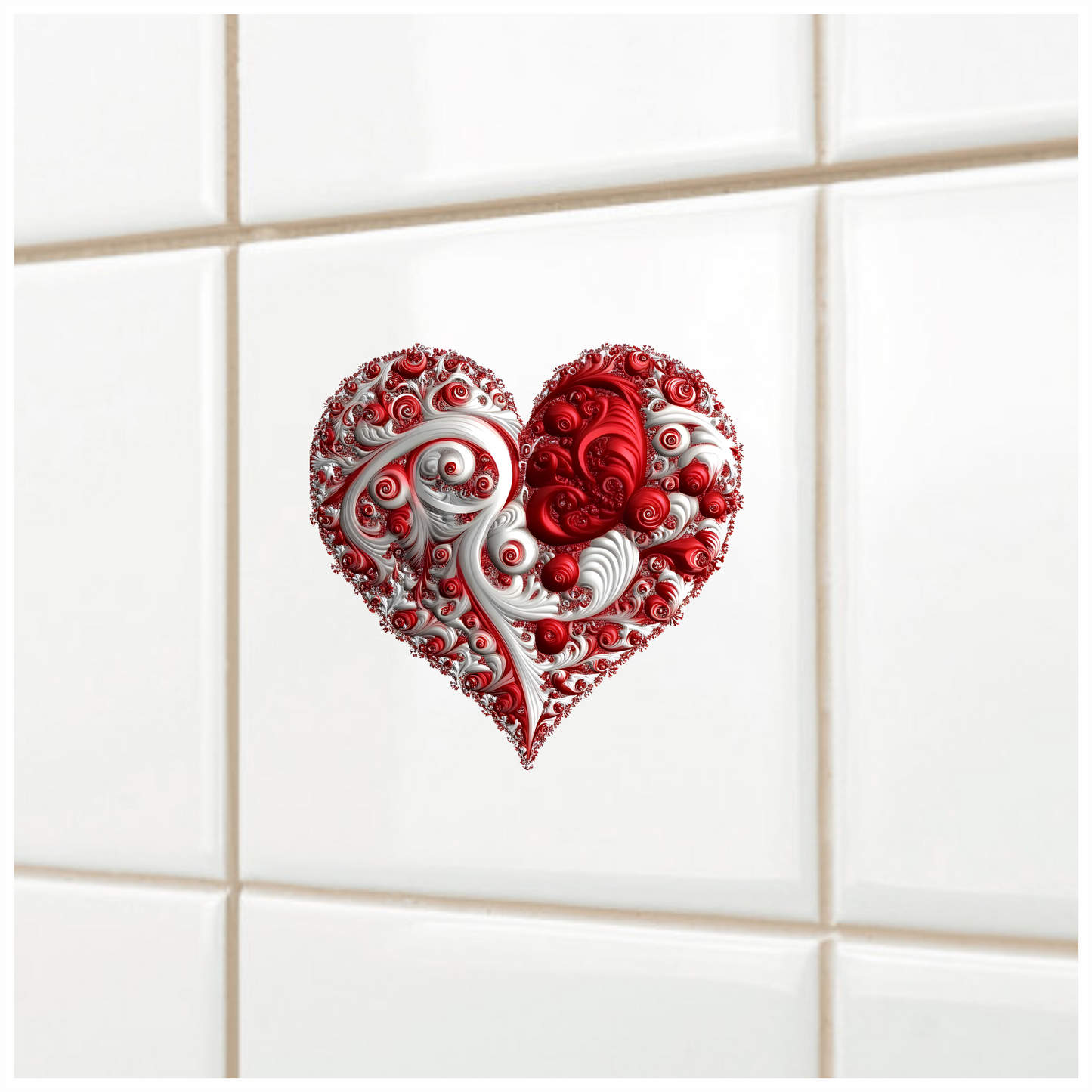 Red Swirls Heart Shape Abstract Design Vinyl Sticker Decal