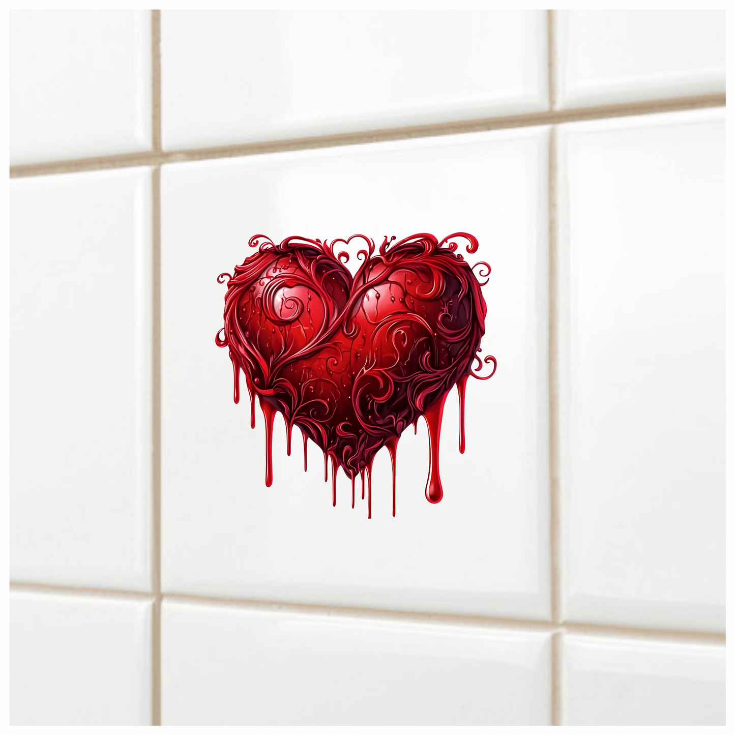 Red Heart Shape Dripping Liquid Vine Vinyl Sticker Decal