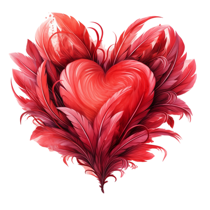 Red Heart Feathers Swirl Elegant Vinyl Sticker Decal