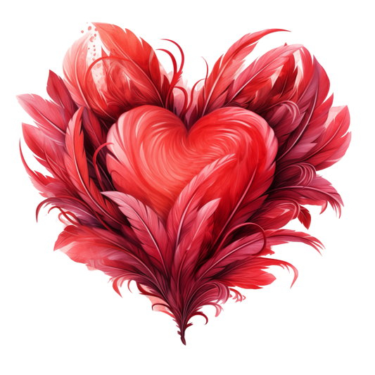Red Heart Feathers Swirl Elegant Vinyl Sticker Decal