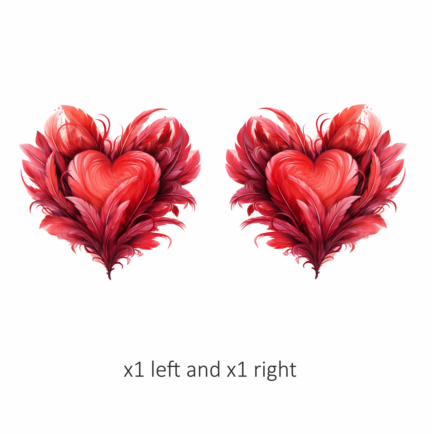 Red Heart Feathers Swirl Elegant Vinyl Sticker Decal