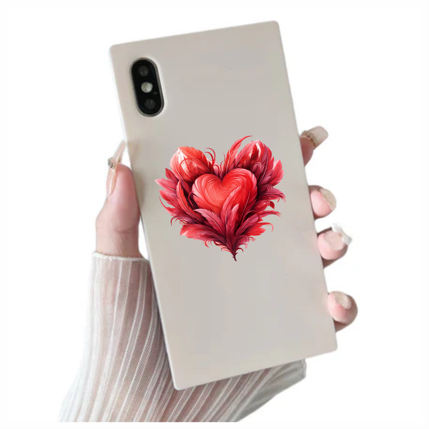 Red Heart Feathers Swirl Elegant Vinyl Sticker Decal