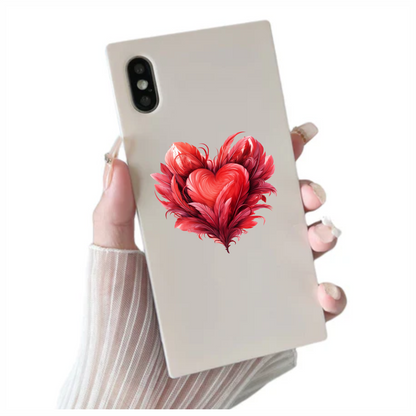 Red Heart Feathers Swirl Elegant Vinyl Sticker Decal