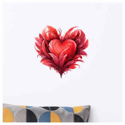Red Heart Feathers Swirl Elegant Vinyl Sticker Decal