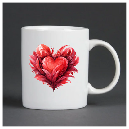 Red Heart Feathers Swirl Elegant Vinyl Sticker Decal