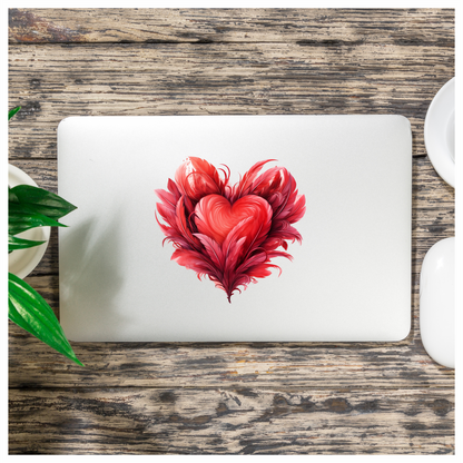 Red Heart Feathers Swirl Elegant Vinyl Sticker Decal