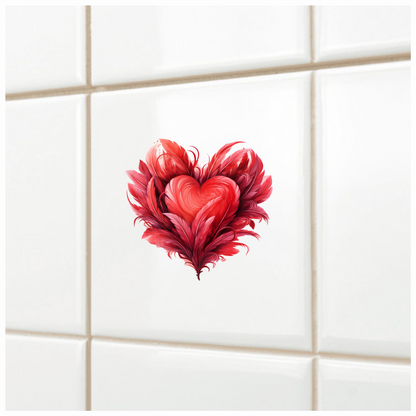 Red Heart Feathers Swirl Elegant Vinyl Sticker Decal