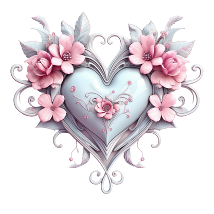 Pink Heart Flowers Swirls Glossy Vinyl Sticker Decal