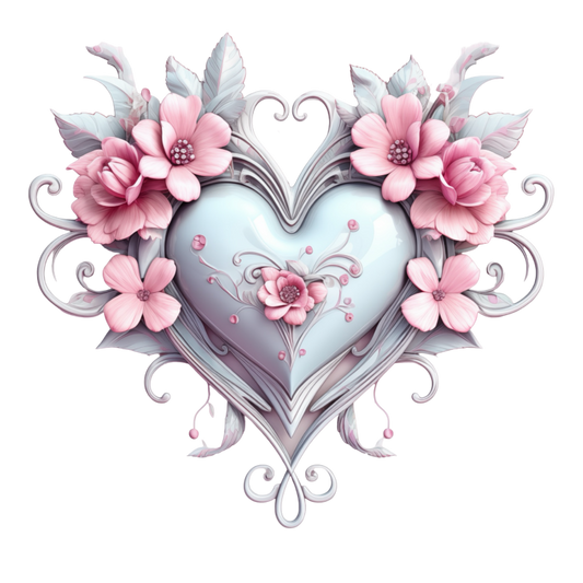 Pink Heart Flowers Swirls Glossy Vinyl Sticker Decal