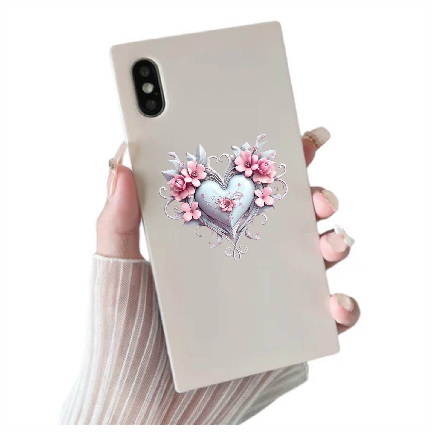 Pink Heart Flowers Swirls Glossy Vinyl Sticker Decal