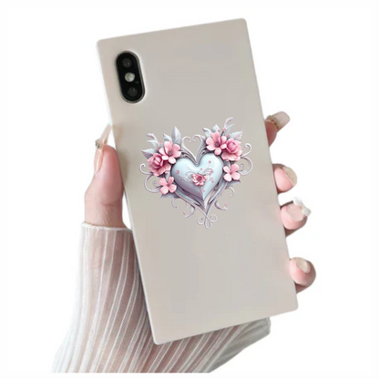 Pink Heart Flowers Swirls Glossy Vinyl Sticker Decal