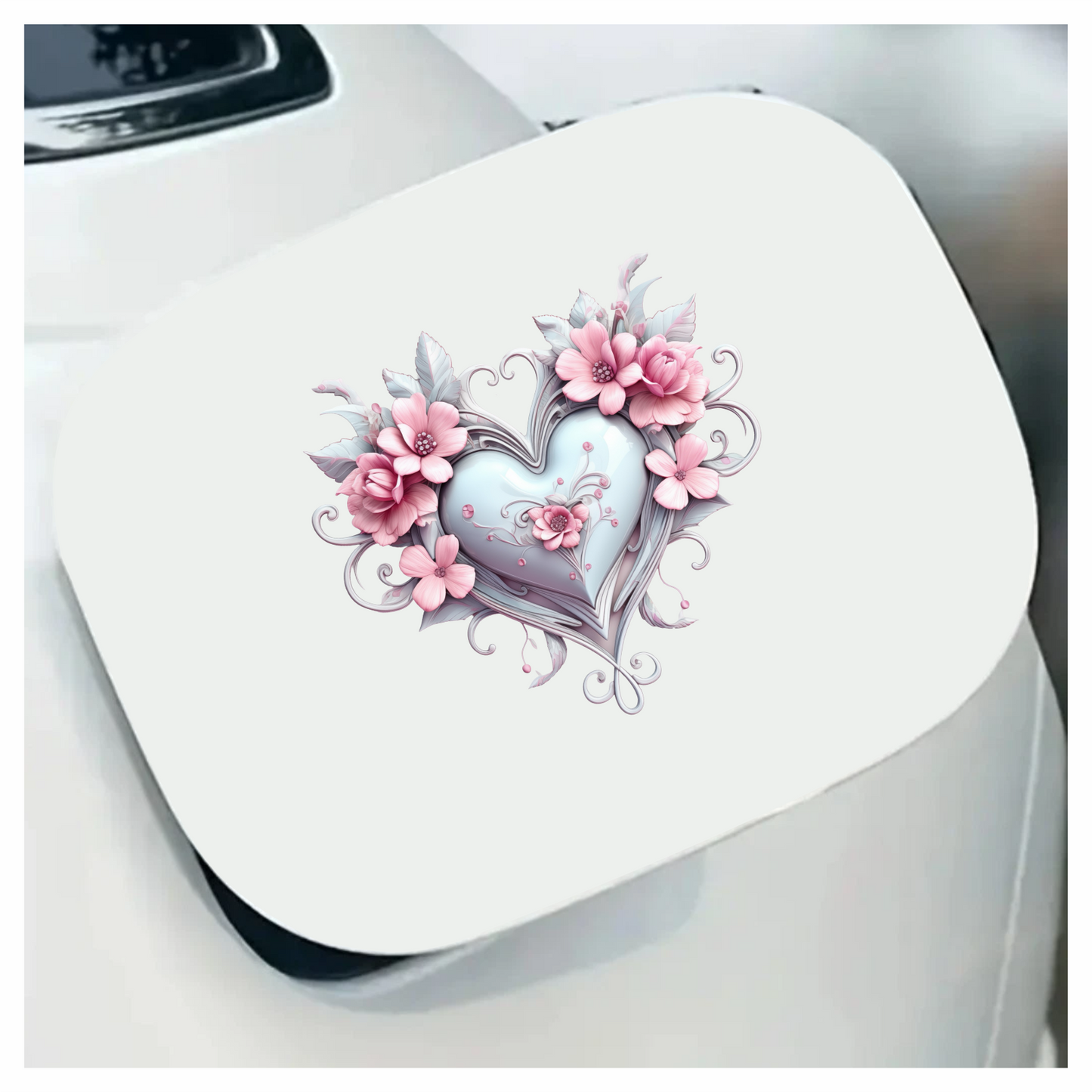 Pink Heart Flowers Swirls Glossy Vinyl Sticker Decal