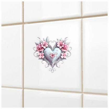 Pink Heart Flowers Swirls Glossy Vinyl Sticker Decal