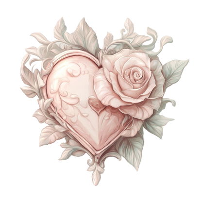 Heart Rose Pink Leaves Vinyl Sticker Decal