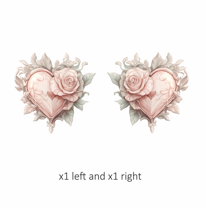 Heart Rose Pink Leaves Vinyl Sticker Decal