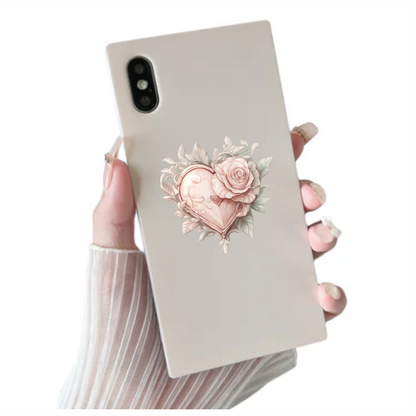 Heart Rose Pink Leaves Vinyl Sticker Decal